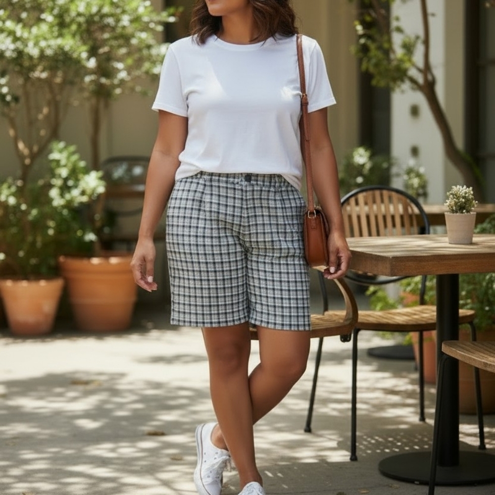 Fashion Bug Black and White Plaid Women's Bermudas